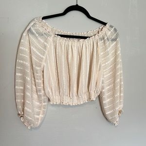Small Beige Forever 21 Sheer Off Shoulder Top